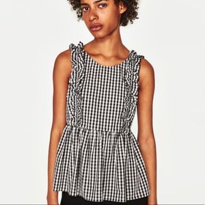 Zara Gingham Ruffle Sleeveless Blouse Top